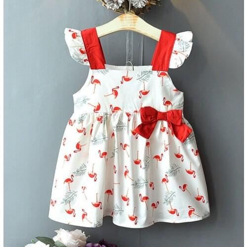 Girls Dresses 2020 Summer New Childrens Wear Girls Sweet Wooden Ear Straps Crane Childrens Western Bow Dress