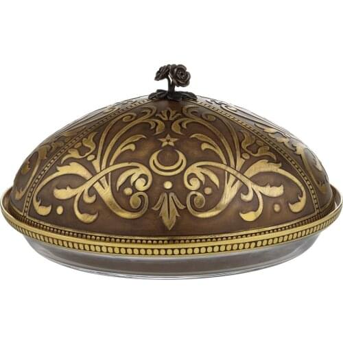 Handmade Leathercraft Plate Glass Special Design Gilt Gold Bronze Kitchen Food Frying Pan Ottoman Limited Edition