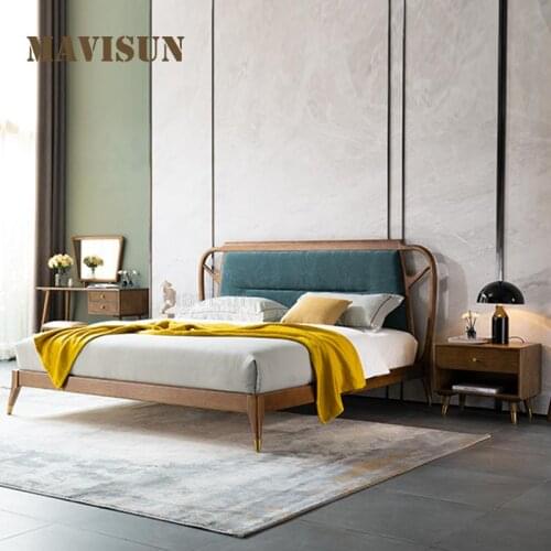 Modern Minimalist Solid Wood Furniture Small Apartment Light Luxury Simple Wedding Bed Master Bedroom Platform Double Bed