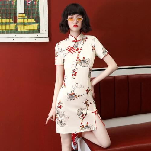 Improved cheongsam girls short and small dress in the summer of 2021
