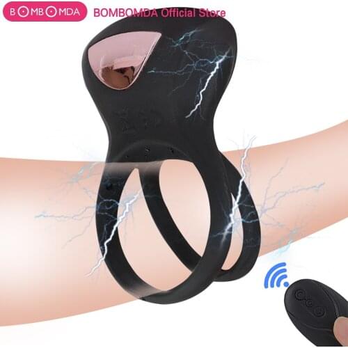 Vibrator Male Penis Rings Delay Ejaculation Electric Shock Penis Vibrating Cock Ring Clitoral Erotic Sex Toys for Men Masturbato