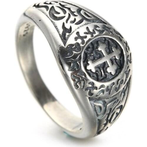 100% 925 Silver Jewelry Cross Ring Vintage Medal Ring Free Shipping