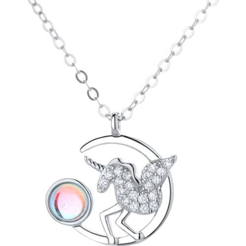 S925 sterling silver unicorn necklace ins niche design jewelry ladies birthday gift for girlfriend jewelry