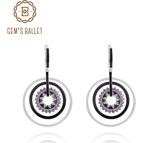 GEMS BALLET Natural Amethyst Garnet CZ Drop Earrings 925 Sterling Silver Classic Round Earrings For Women Wedding Fine Jewelry