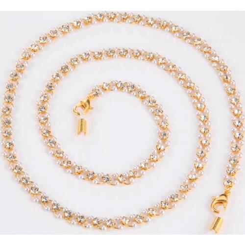 Teamer Shiny Zircon Mask Strap Necklace Women Fashion Mask Chain Holder Simulated Pearl Crystal Glasses Chain Sunglasses Lanyard