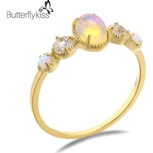 BK Natural Opal Rings For Women With 9k Genuine Gold White Topaz Oval Vintage Fine Jewelry Wedding Party Anniversary Gifts