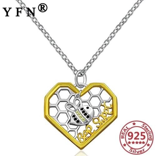 YFN 925 Sterling Silver Heart&Bee Pendant Necklaces Silver 925 Jewelry Silver Chain Women 925 Mothers Day Gift Graduation Gifts
