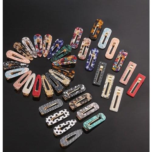 1PC Girls Hair Clip Vintage Marble Metal Hairpins Women Water Drop Duckbill Styling Barrettes Acetate Geometric Acrylic Headwear