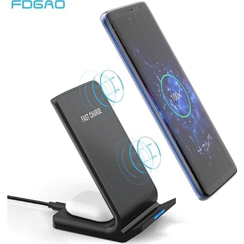 2 In 1 Wireless Charger Stand For Samsung S20 S10 Buds Qi 15W Fast Charging Dock Station for AirPods Pro For iPhone 11 XS XR X 8