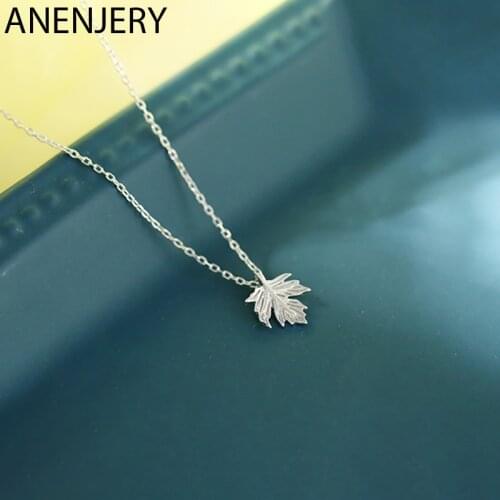 ANENJERY 925 Sterling Silver New Delicate Maple Leaf Necklace For Women Clavicle Chain Necklace Friend Gift S-N579