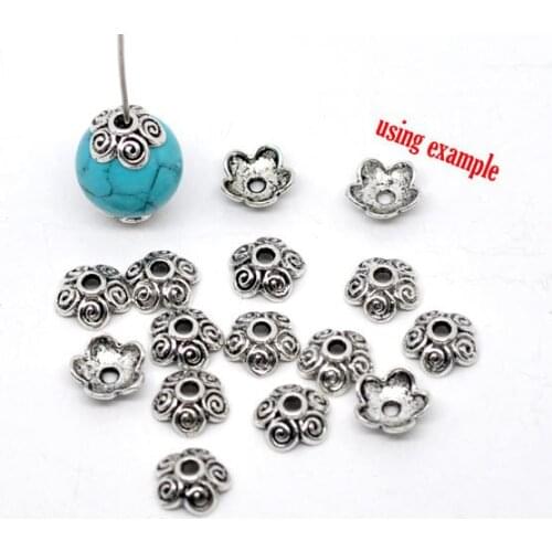 Free Shipping 500pcs Antique Silver Tone Flower Bead End Caps Findings 10x4mm Jewelry Findings Wholesale J0202*5