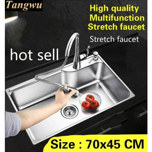 Free shipping Home luxury stretch faucet wash vegetables vogue kitchen single trough sink durable 304 stainless steel 700x450 MM