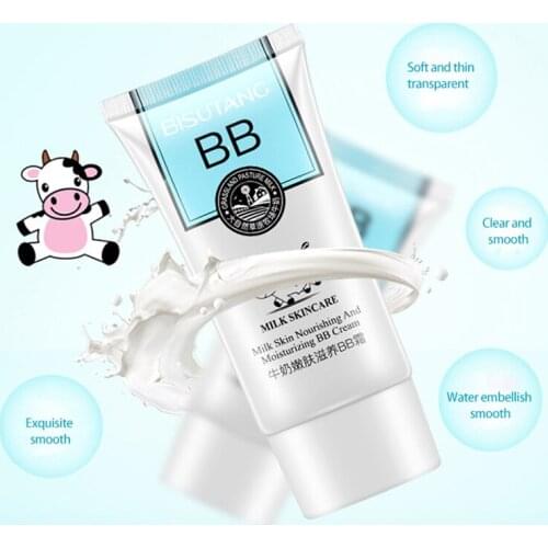 BISUTANG 50g Milk BB Cream Soften Moisturizing Skin Brighten Concealer Foundation Makeup Bare Whitening Face Beauty Cosmetics