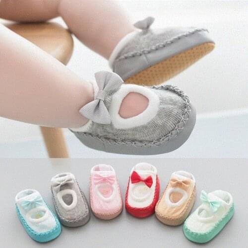 Bobora Bowknot Baby Socks With Rubber Sole Cotton Anti-Slip Kids Floor Socks Bow Baby Girl Socks Spring Summer Girls Gift