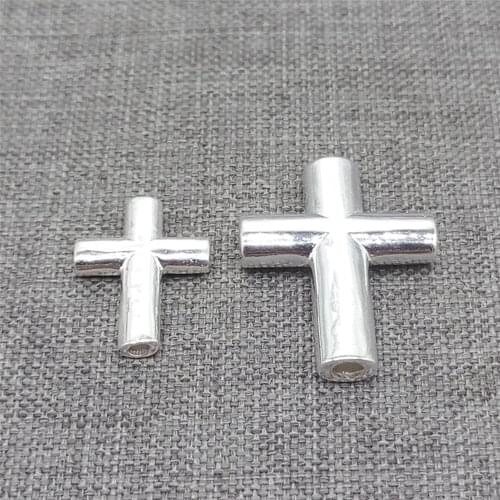2pcs of 925 Sterling Silver Plain Jesus Cross Beads for Bracelet Necklace