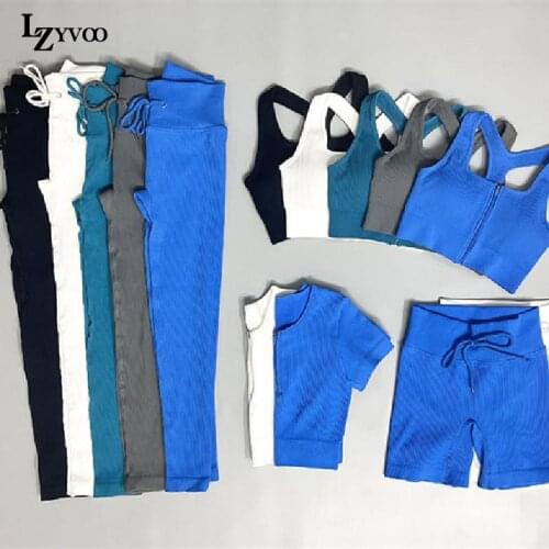 LZYVOO Yoga Bra Sport 4 Piece Set Women Fitness Crop Top Quick Drying Gym Seamless Leggings Femme Workout Clothes For Women