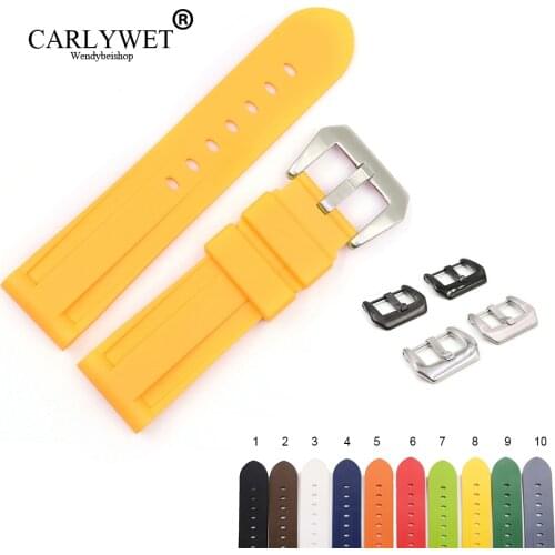 CARLYWET 22 24mm Yellow White Black Orange Brown Waterproof Silicone Rubber Replacement Watch Band Strap For Panerai Luminor