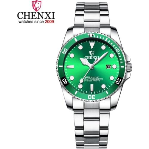CHENXI Women Watches Fashion Women Dress Watches Green Dial Stainless Steel Watches Women Quartz Wristwatch Woman Watch 2019