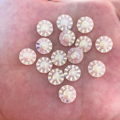 DIY 50PCS 10mm AB Resin Round Flatback Spiral Pattern Rhinestone Wedding Button F273