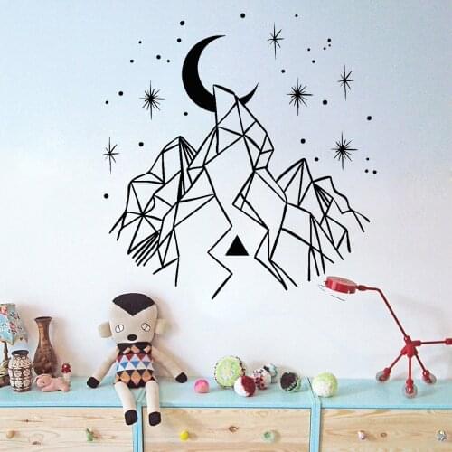 Geometric Mountains Crescent Stars Wall Stickers Home Decor Living Room Removable Vinyl Wall Decals for Baby Nursery Mural S214