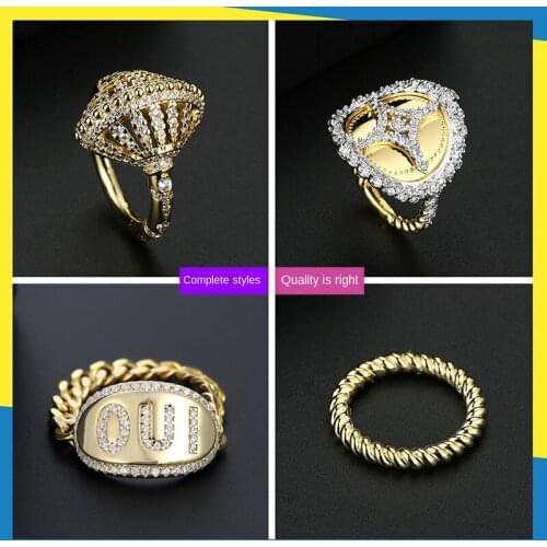 2020 new fan-shaped letter shell diamond ring retro fashion trend temperament female wearable brand jewelry charm luxury