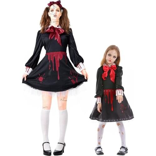 Umorden Purim Halloween Scary Costumes Adult Kids Child Bloody Zombie Ghost Doll Costume Cosplay for Girls Women Gothic Dress