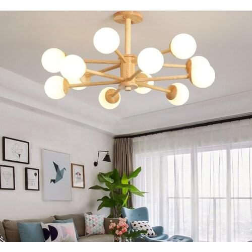 Foyer Chandelier For Living Room Bedroom Chandelier Lighting Nordic Modern Wood Chandelier Glass Globe Chandelier Dining Room