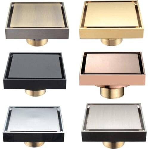 Brass Shower Drain Bathroom Floor Drain Tile Insert Square Anti-odor Floor Waste Grates 100X100