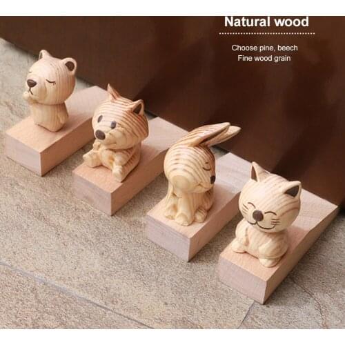 Cute Cartoon Animal Wooden Door Stopper Carmen Anti-Collision Anti-Wind Decorative Wooden Doorstops Holder Duty Wall Protector
