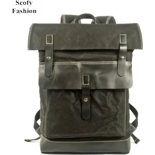 SCOFY FASHION Vintage Wax Canvas Backpack Waterproof School Backpack for Student Laptop Bags Retro Backpack