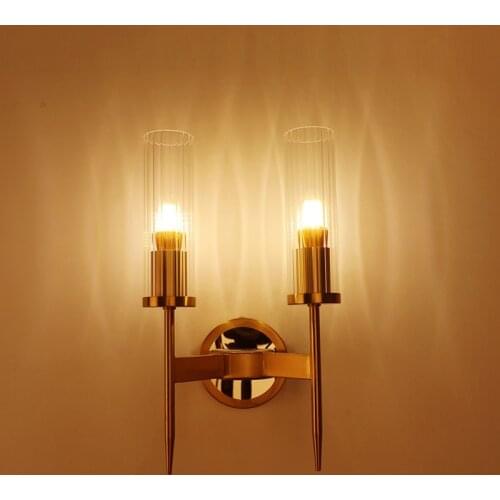 Fashion Golden Wall Light 2-head Living Room Decoration Light Aisle Porch Corridor Luxury Hotel Bedroom Bedside Sconce