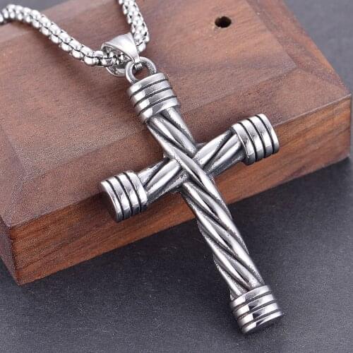 Striped Cross Mens Necklace Fashionable Simple Stainless Steel Necklaces Male Jewelry