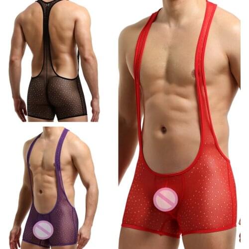 Mens sexy underwear one-piece transparent vest temptation boxer shorts buttocks hole sexy alternative performance breathable