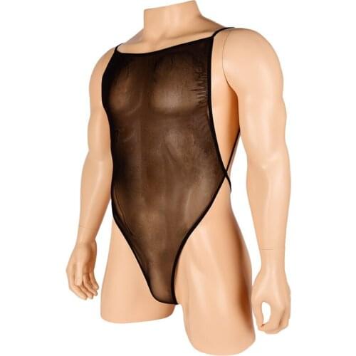 New Sexy underwear lingerie one-piece suit mens ultra-thin transparent backless suspender swimsuit vest