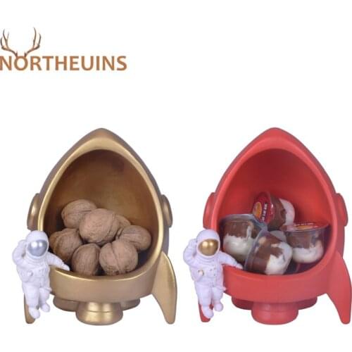 NORTHEUINS Resin Astronaut Rocket Storage Statue Home Decoration Accessories Creative Cute Useful Ornament Figurines Gift Friend