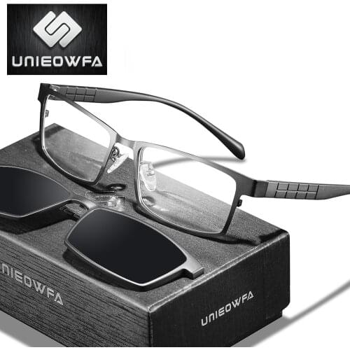 Prescription Magnet Clip On Glasses Frame Men Myopia Optical Eyeglasses Frame Men Clear Polarized Magnet Clip On Sunglasses Male