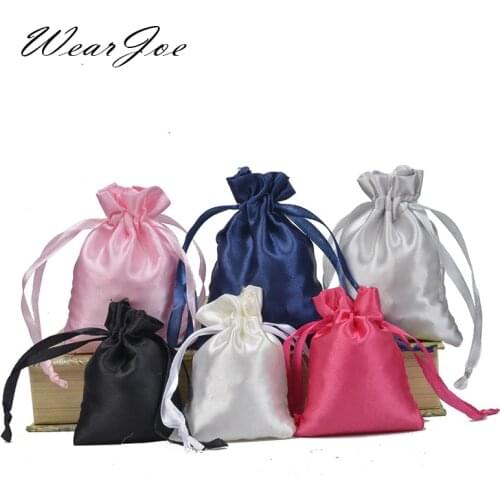Wholesale 10pcs Silk Satin Jewelry Pouches Drawstring Bag with Ribbon Lipgloss Cosmetics Storage Custom Party Gift Packaging Bag