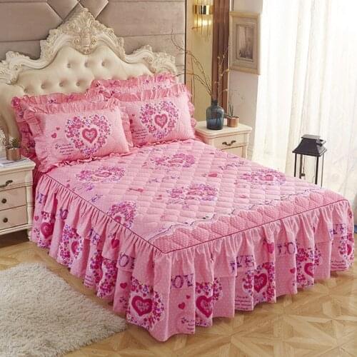 Princess Bedding Bed Skirt Pillowcases Winter Thick Warm Lace Bed Sheets Mattress Cover King Queen Size 1pcs Bed Cover