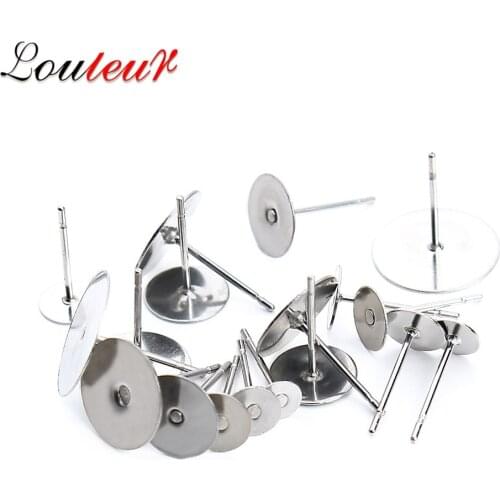 LOULEUR 100pcs/lot Stainless Steel Ear Post Blank Earrings Base Fit 3 4 5 6 8 10 12 mm Cabochon Settings For Diy Jewelry Making