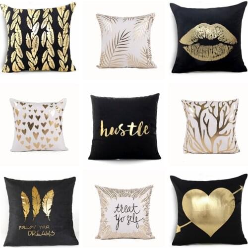 Nordic Scandinavian Black And White Brozing Pillowcase Gold Foil Cushion Decorative Pillow Home Decor Sofa Throw Pillows17*17in