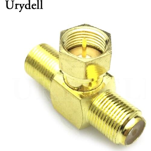 T Shape F-Type F 1 Male to F 2 Female RF Adapter Connector Gold Tone Plated