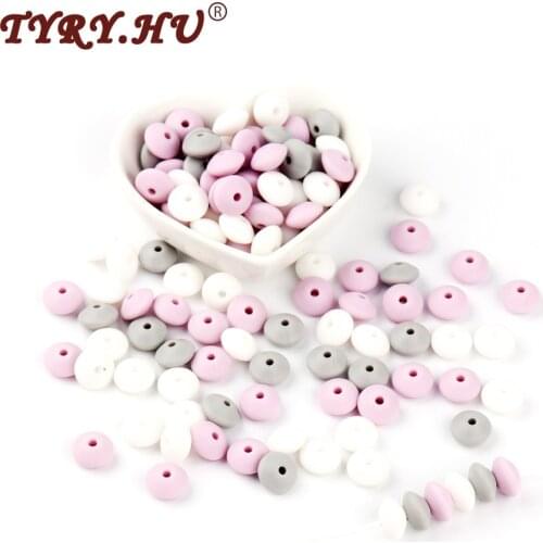 TYRY.HU 12mm Food Grade Silicone Lentil Beads 60Pcs Chewable Baby Teething Abacus Beads BPA Free Baby Nursing Teether Pendant