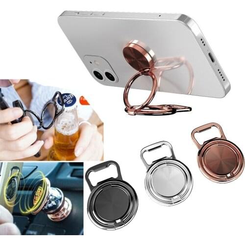 Universal Ultra-thin Fold Lift Back-Mounted Mobile Phone Double Ring Bracket Metal Desktop Desk Magnetic Stand Holder for iphone