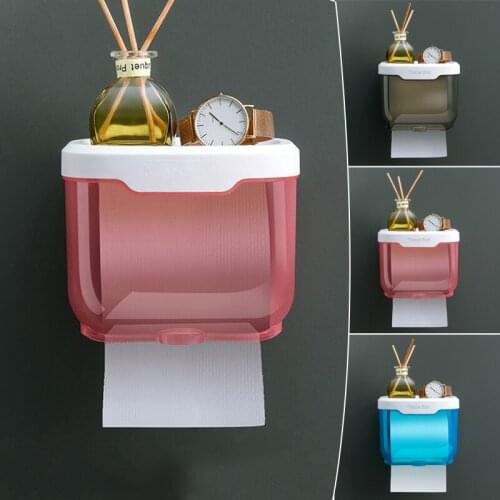 Waterproof Toilet Paper Holder Wall Mounted Punch Free Paper Dispenser Transparent Storage Box Bathroom Kitchen Supply H88F