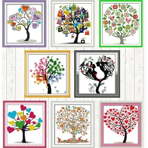 Colorful Tree Patterns Counted Cross Stitch 11CT 14CT Gifts DMC Cross Stitch Sets Wholesale DIY Handmade Embroidery Needlework
