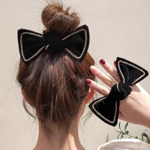 South Korea pleuche bow hair bands sweet hair rope web celebrity lovely hair ponytail elastic rope