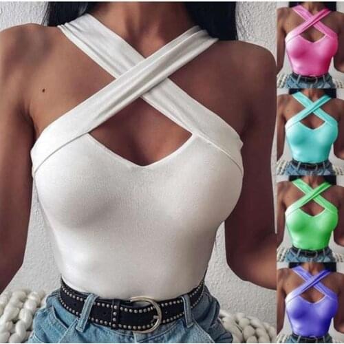 BKLD Harajuku Woman Tshirts Tops 2020 Summer Sexy Party Clubwear Sleeveless Bandage Cross Hollow Out Fashion Tops For Women