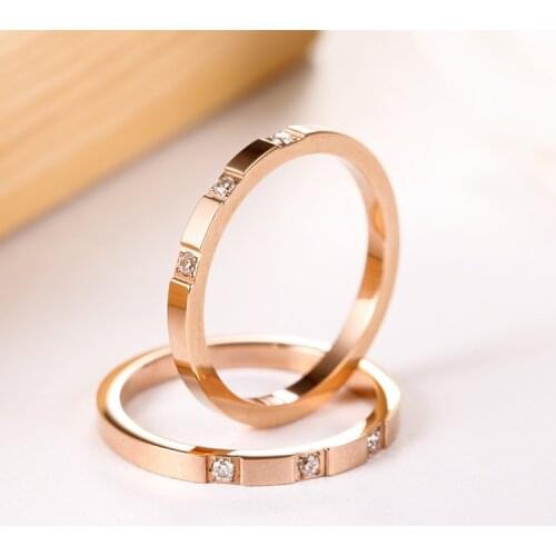 Three Crystals Rose Gold Color Stainless Steel Women Rings