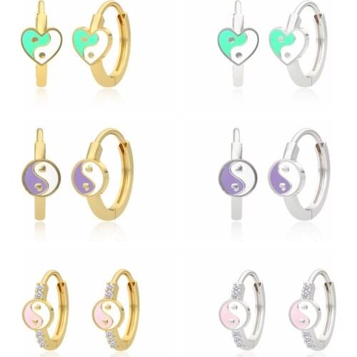 CANNER 925 Sterling Silver Dropping Oil Huggie Earrings For Women Charm Jewelry Colorful Yin Yang Hoop Earrings pendientes mujer