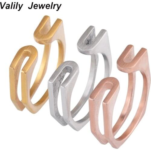 EdgLifU Womens Ring Simple Gold Hollow Irregular Hexagon Shape Ring For Women Stainless Steel Fashion Party Rings Female